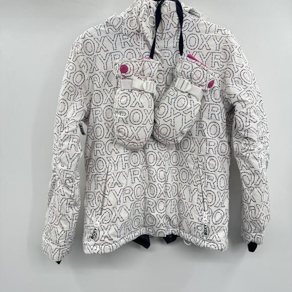 ROXY Girls Winter Jacket Coat Size 10 White 5K Silver With Matching Mittens - Picture 1 of 8